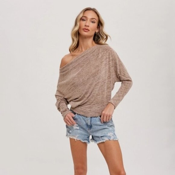 FINAL S & L!!!! CLEAR OUT!!!! Heathered One Off Shoulder Knit Top - Picture 10 of 14